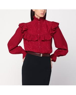 Saint Laurent Silk Blouse With Ruffles - Red