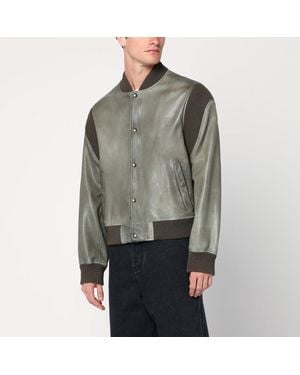 Loewe Khaki Leather Bomber Jacket - Grey