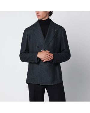 Tagliatore Petrol Double-Breasted Wool And Silk Jacket - Black