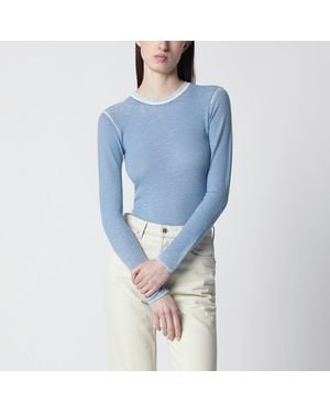 6397 Hellblauer Gerippter Pullover Mit Vintage-Effekt