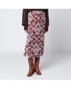 FARM Rio Bordeaux Jacquard Midi Skirt - Red