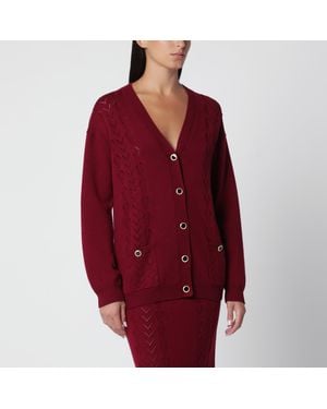 Alessandra Rich Bordeaux Merino Wool Knit Cardigan - Red