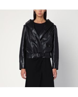 Alaïa Leather Biker Jacket With Hood - Black