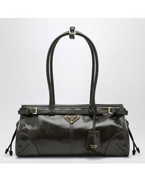 Prada Bonnie Medium Calf Leather Handbag With Geometric Strap Details - Black