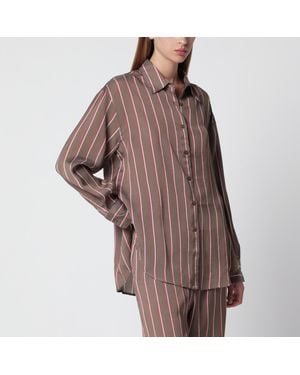 Frankie Shop Striped Viscose And Silk Shirt - Brown