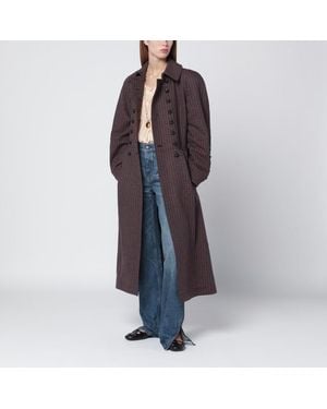 Chloé Manteau Croisé/Rouge En Laine Pied-De-Poule - Bleu