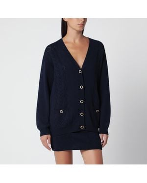 Alessandra Rich Merino Wool Knit Cardigan - Blue