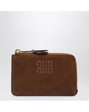 Miu Miu Portacarte Con Zip Color Rovere - Marrone