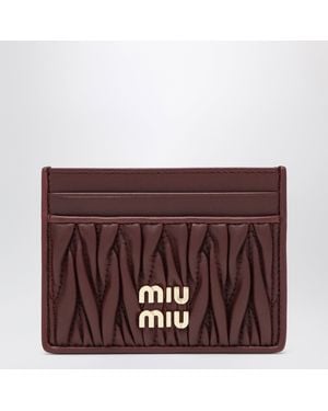 Miu Miu Bordeaux Matelassé Nappa Card Holder - Brown