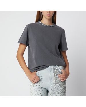 Golden Goose Anthracite Cotton T-Shirt With Cabochon Crystals - Grey