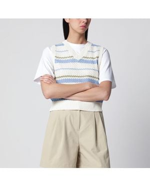 DUNST Ivory//Light Striped Crochet-Effect Vest - Grey