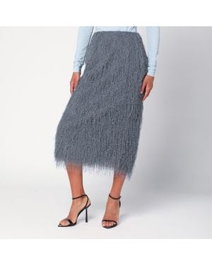 Dries Van Noten Dark Midi Skirt With Fringes - Blue