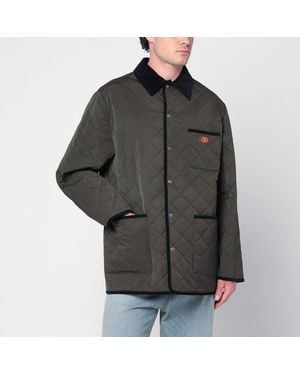 Valentino Olive Green Quilted Jacket With Vlogo Patch - Grey