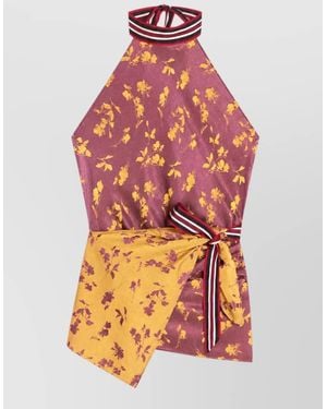 Dries Van Noten Jacquard Floral Halterneck Wrap Top - Orange