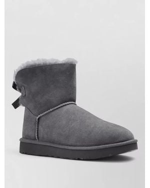 UGG Ankle Boots Flat Sole Round Toe Bow - Gray