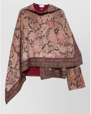 Pierre Louis Mascia Wool Floral-Print Asymmetric Draped Cape - Multicolour