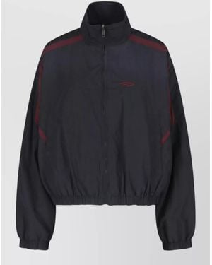 Balenciaga Coat High Collar Elasticated Cuffs Side Pockets - Blue