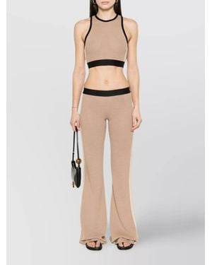 Palm Angels Knitted Crochet Logo-Tape Sleeveless Cropped Top - Natural