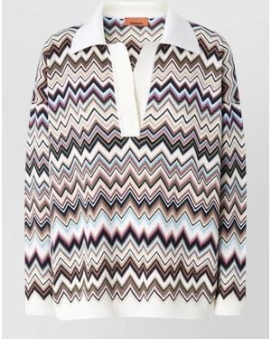Missoni Zigzag Knit V-Neck Long-Sleeve Jumper - White