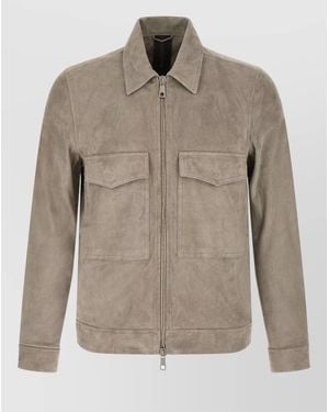 Giorgio Brato Suede Texture Jacket Point Collar Chest Pockets - Natural