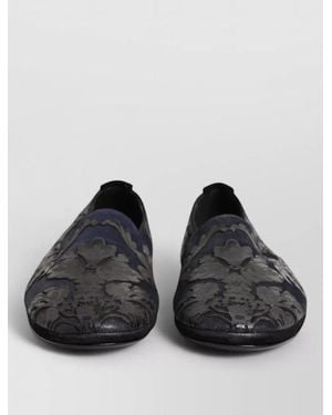 Dolce & Gabbana Jacquard Leather Slip On Loafer Shoes - Black