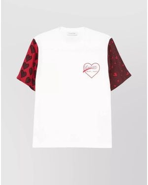 Lanvin Heart Print Short Sleeve Crew Neck Top - White