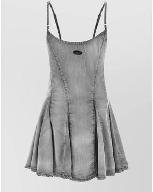 DIESEL Spaghetti Strap Denim Dress Pleated Skirt Bodice - Grey