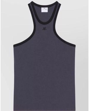 Courreges Cotton Logo-Embroidered Racerback Tank Top - Blue