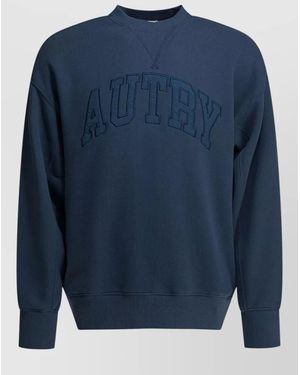 Autry Logo Crew Neck Sweatshirt Ribbed Cuffs Hem - Blue