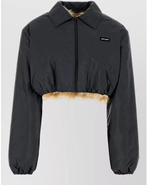 Miu Miu Shearling Hood Technical Jacket - Black