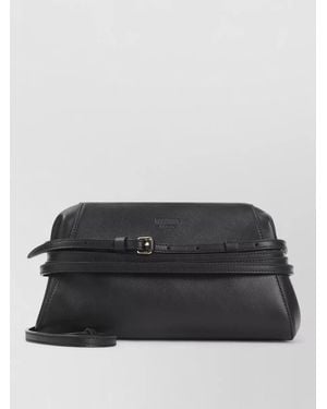 Moschino Belt Detail Calfskin Shoulder Bag - Black