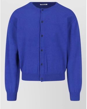 AURALEE Crew Neck Jumper Ribbed Cuffs Hem - Blue