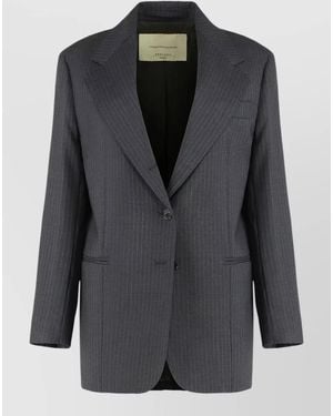 Weekend by Maxmara Wool Crepe Stretch Pinstripe Notch Lapel Blazer - Black