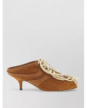 Dries Van Noten Suede Kitten Heel Mules Closed Back - Brown