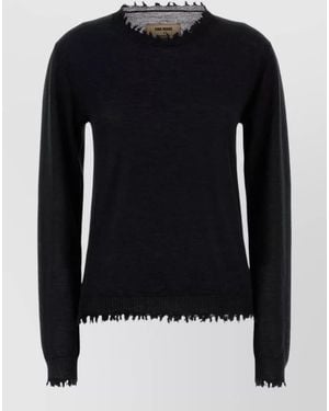 Uma Wang Knit Crew Neck Sweater Frayed Edges - Blue