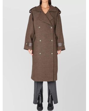 The Mannei Checkered Double-Breasted Coat Button Detailing - Brown