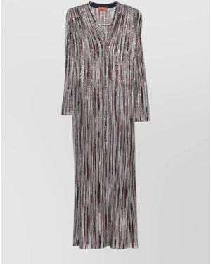 Missoni Striped V-Neck Long-Sleeve Maxi Dress - Gray