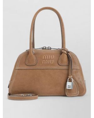 Miu Miu Vivian Nappa Leather Shoulder Bowling Bag - Natural