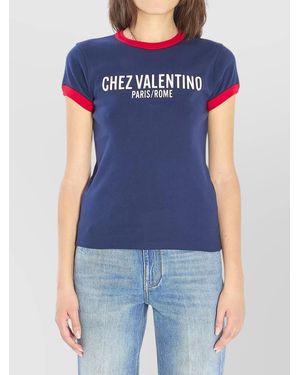 Valentino Garavani Cropped Slim Fit T-Shirt Print - Blue