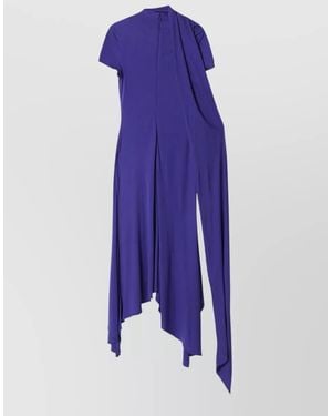 Acne Studios Short Sleeve Dress Asymmetric Hem Draped Detail - Purple