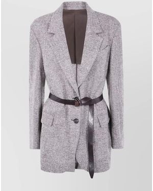 Brunello Cucinelli Single-Breasted Belted Jacket - Grey