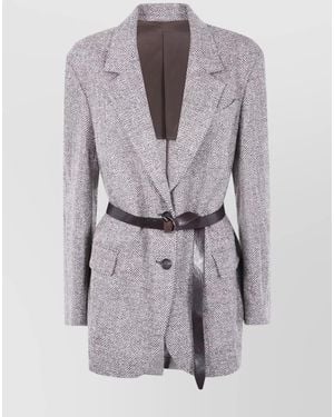Brunello Cucinelli Single Breasted Belted Jacket - Grey