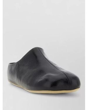 MM6 by Maison Margiela Leather Square-Toe Slippers - Grey