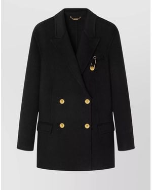 Versace Statement Safety Pin Double-Breasted Coat - Black