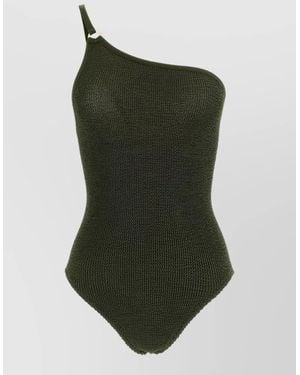 Hunza G Clara Asymmetric Shoulder Textured Swimsuit - Green