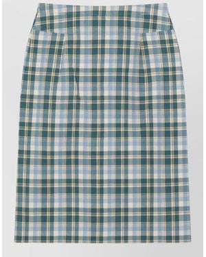 Prada High Waist Checked Skirt Button Back - Green