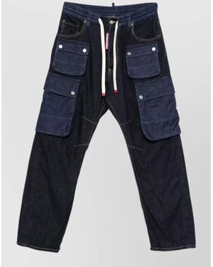 DSquared² Straight Trousers Belt Loops Buttoned Pockets - Blue