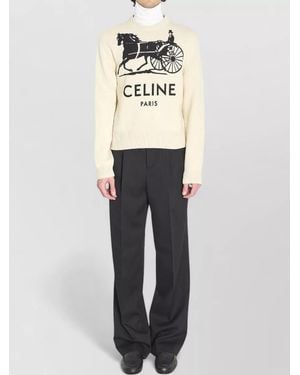 Celine Crew Neck Graphic Knitwear Long Sleeve Jumper - White