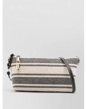 Furla Striped Clutch Bag Wrist Strap Hardware - Grey