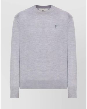 Ami Paris Ribbed Crewneck Cotton Jumper - Grey